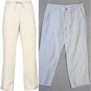 Tasso Elba Mens 100% Linen Drawstring Pants Beige Oatmeal 36x32 Beach Casual
